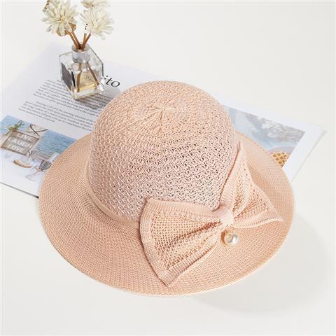 Hat Pearl Summer Women's Breathable Foldable Pearl Bow Sun Protection