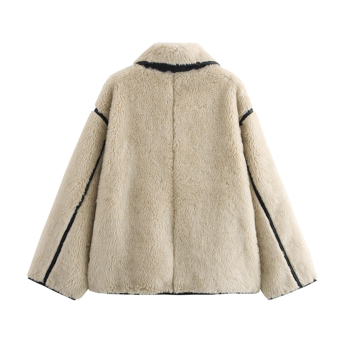 Large Lapel Fur Integrated Long Sleeve Plush Coat