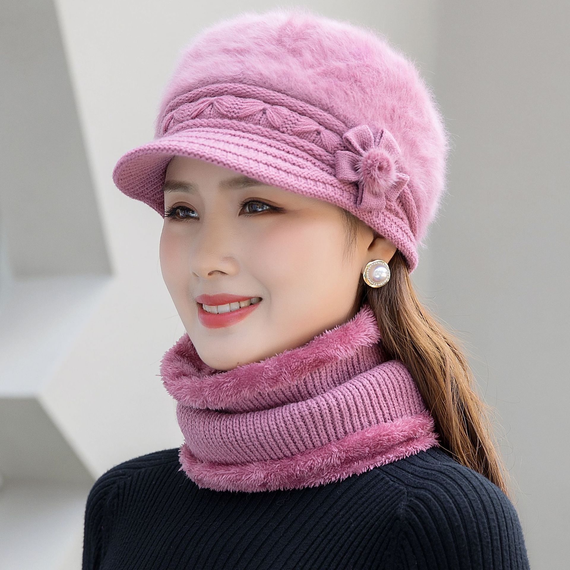 Suit Women's Winter Thickening Warm Hat Knitted Wool