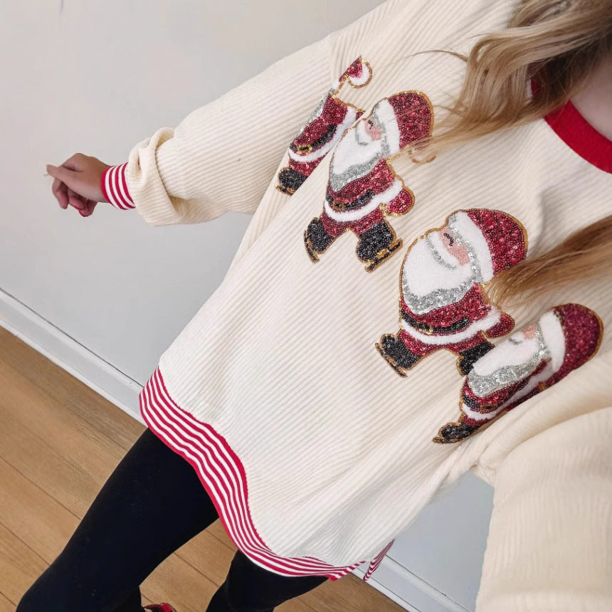 Santa Skating Sweater Sequined Gilding