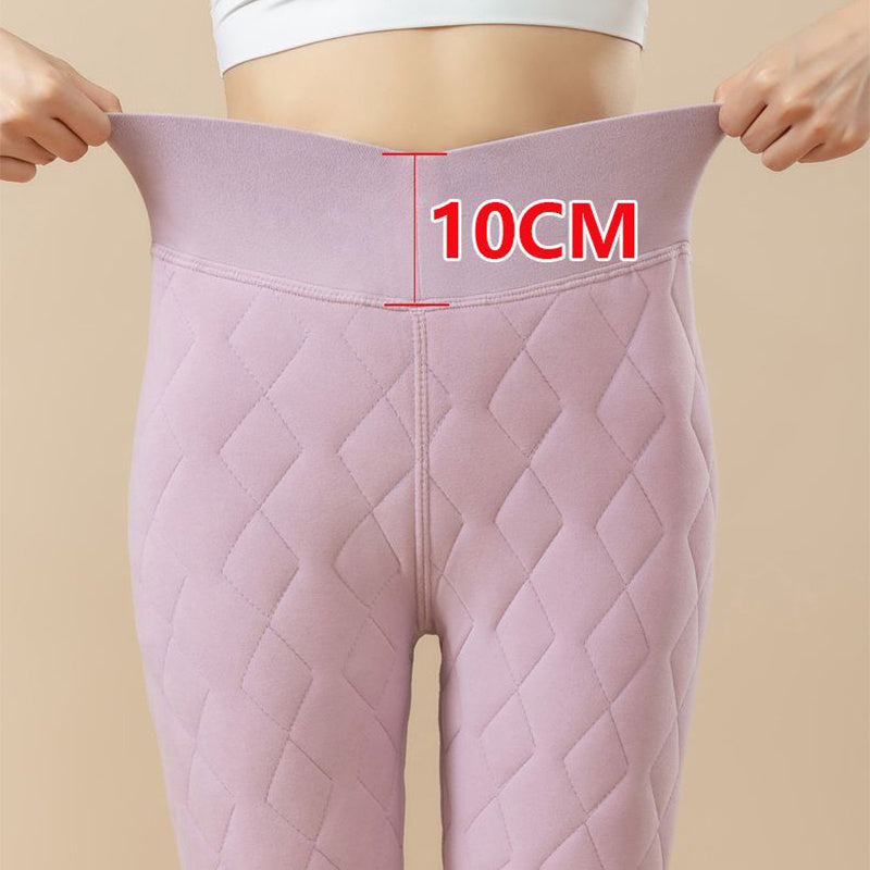 Warm Thickened Cashmere Leggings Winter Rhombus Stitching Pants Outerwear High Waist Slim Trousers Women Clothing