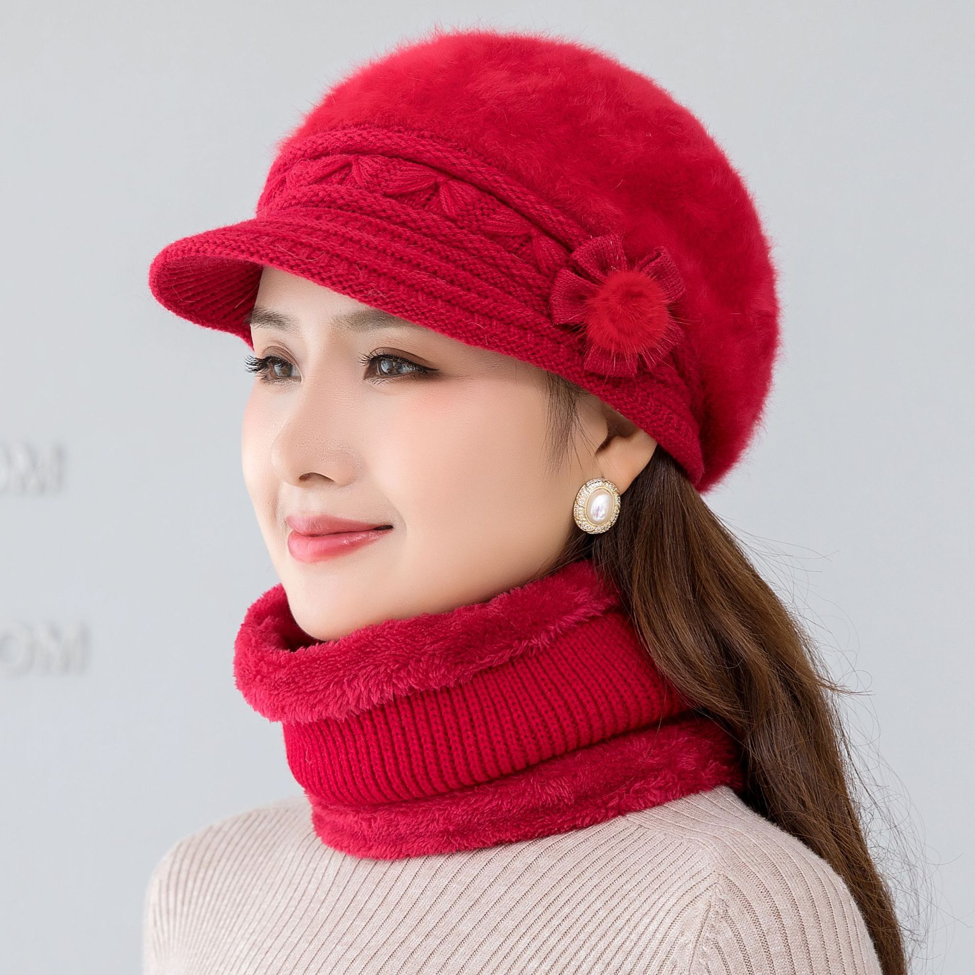 Suit Women's Winter Thickening Warm Hat Knitted Wool