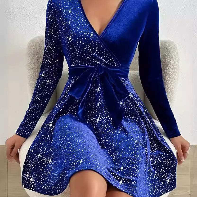 Solid Color Sequined Velvet Dress