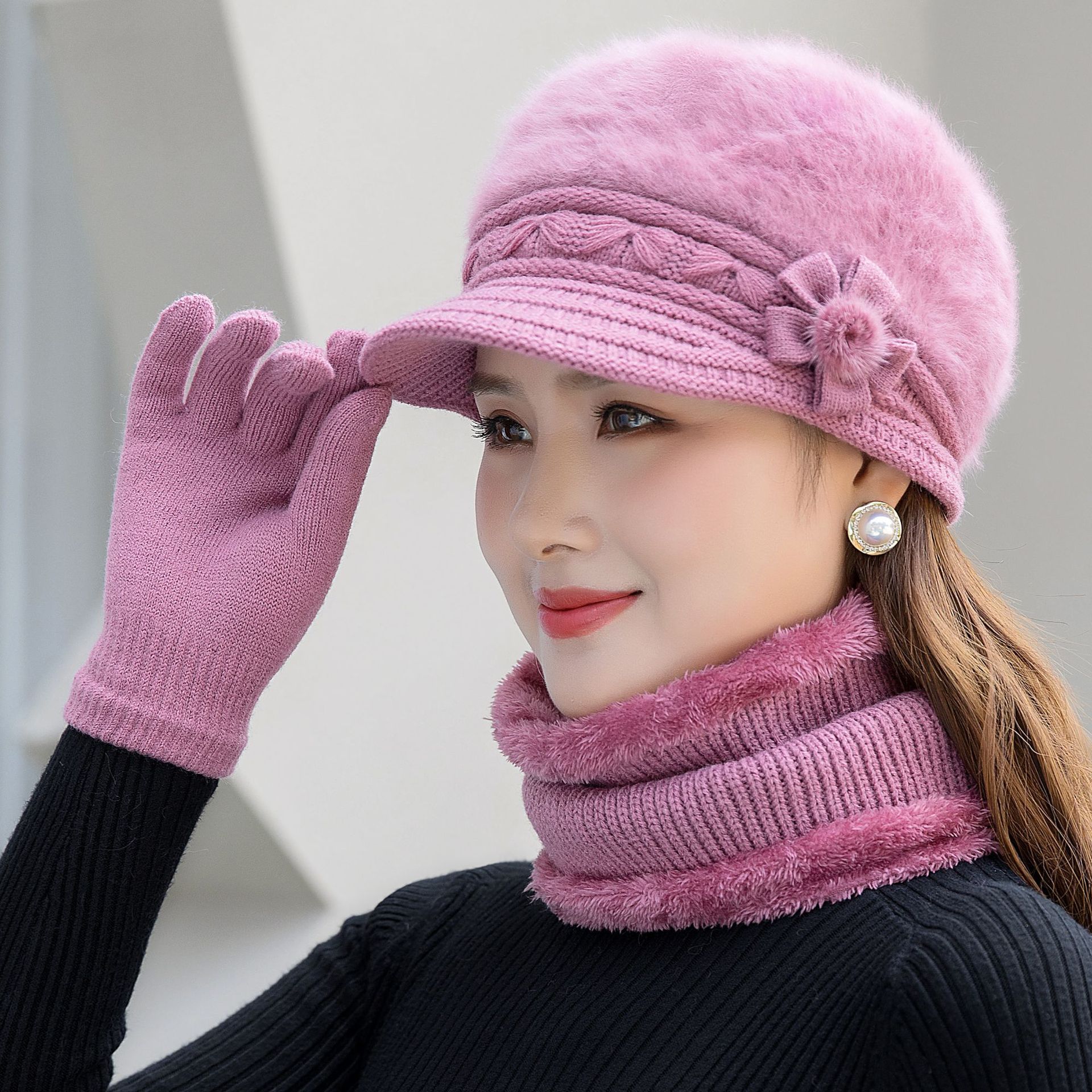 Suit Women's Winter Thickening Warm Hat Knitted Wool