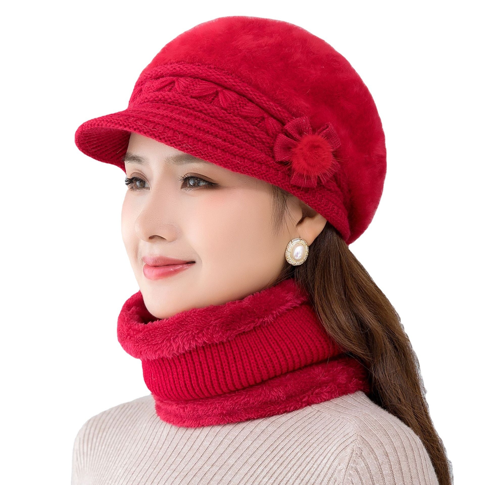 Suit Women's Winter Thickening Warm Hat Knitted Wool