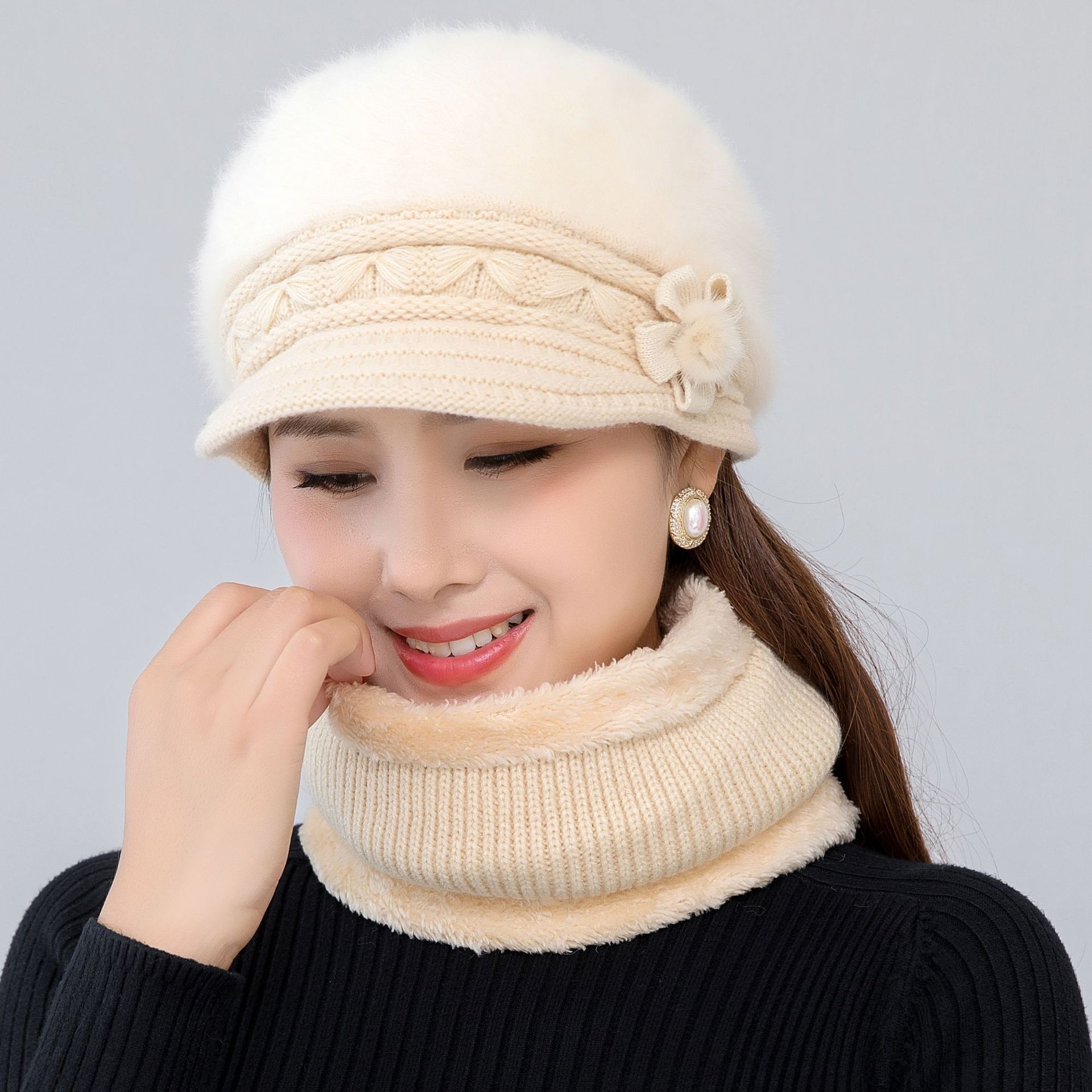 Suit Women's Winter Thickening Warm Hat Knitted Wool