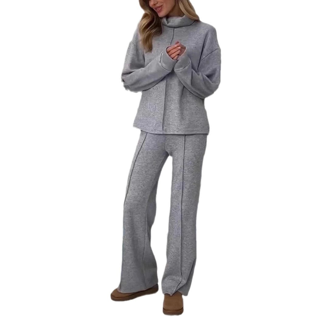 Knitting Suit Turtleneck Long Sleeve Top And Trousers Women