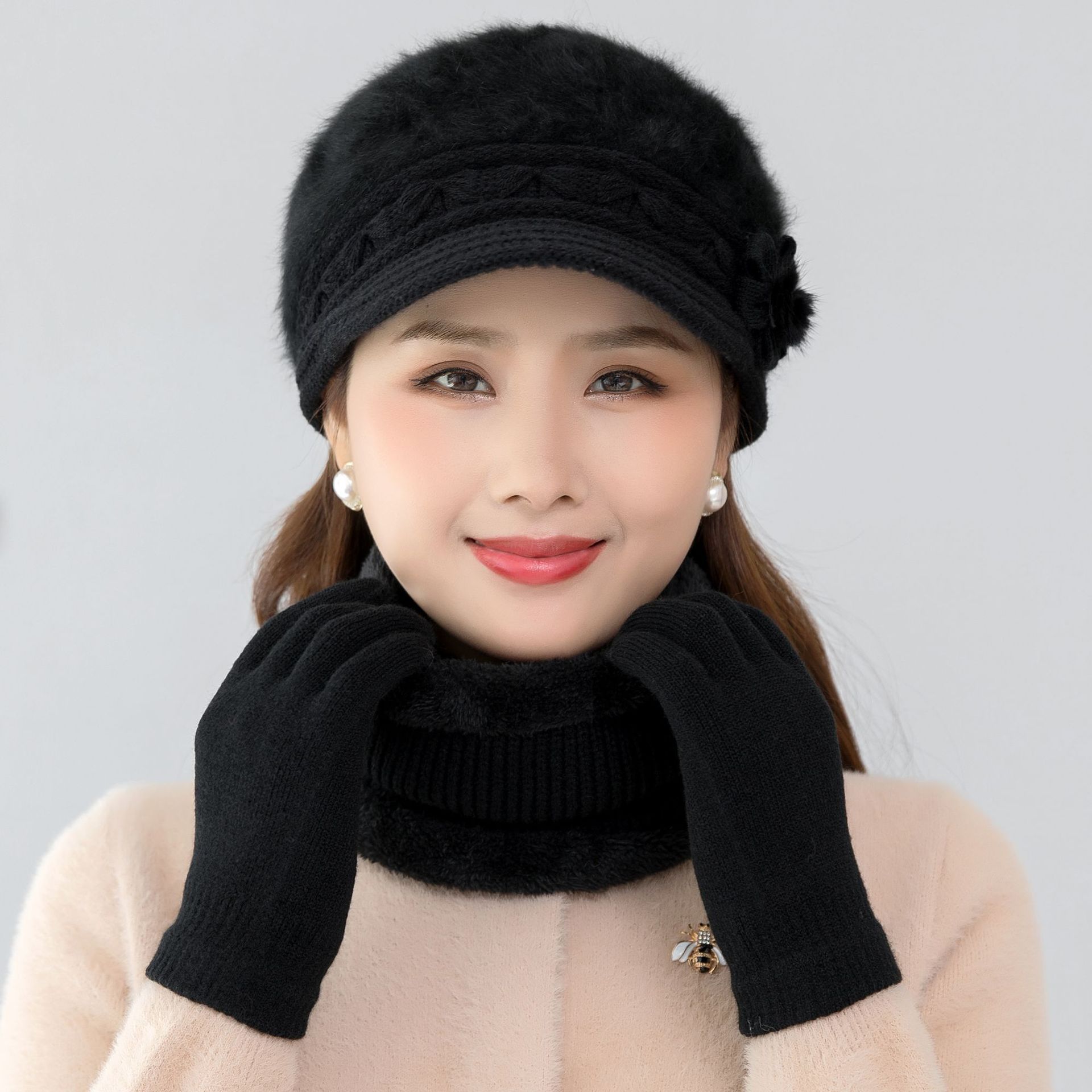 Suit Women's Winter Thickening Warm Hat Knitted Wool